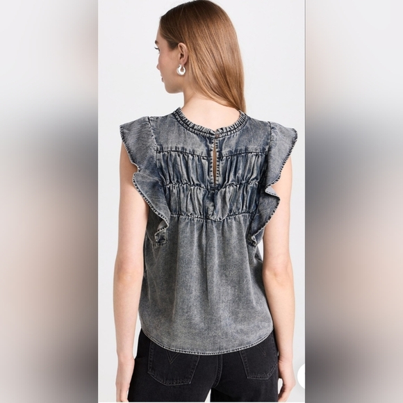 Rails SZ XXL Peasant Blue Filomena Flutter Short Sleeve Boxy Top Blouse - Picture 11 of 12